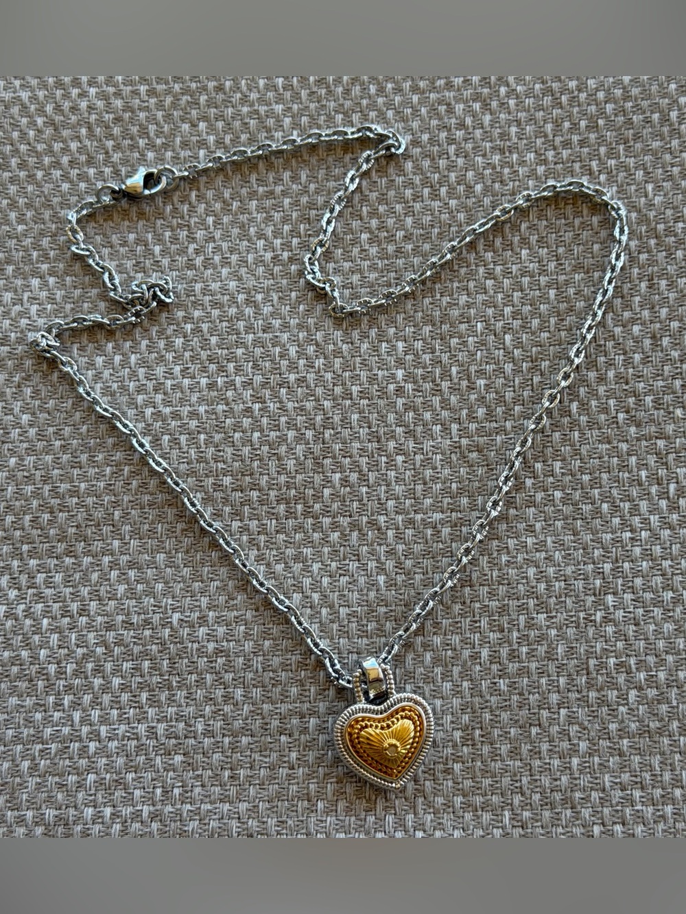 Silver and Gold Heart Pendant Necklace - Two-Tone Women's Jewelry